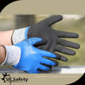 SRSAFETY 13G manguito nylon negro y revestimiento de fibra de vidrio completo recubierto doble capa nitrilo, guantes de trabajo de seguridad con corte resistente